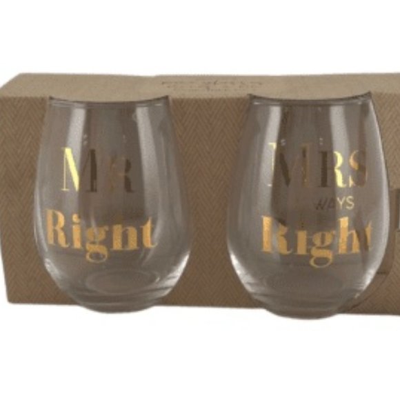 Harman Other - Harman | Stemless Wine Glass Set | 2 Pack | "Mr. Right" & "Mrs. Always Right"